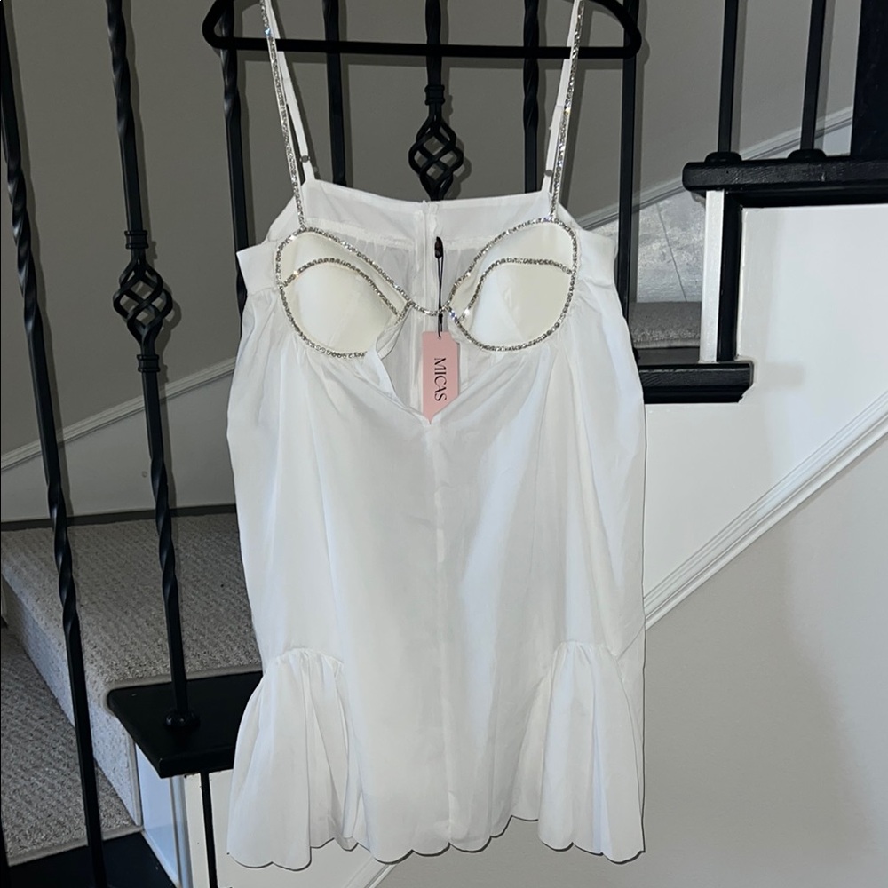 NWT Micas White Dress with Jeweled Accents
